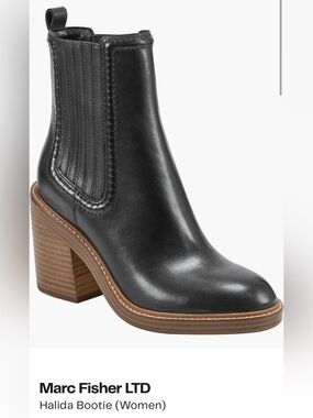 Marc Fisher Black Leather Block Heel Chelsea Boot